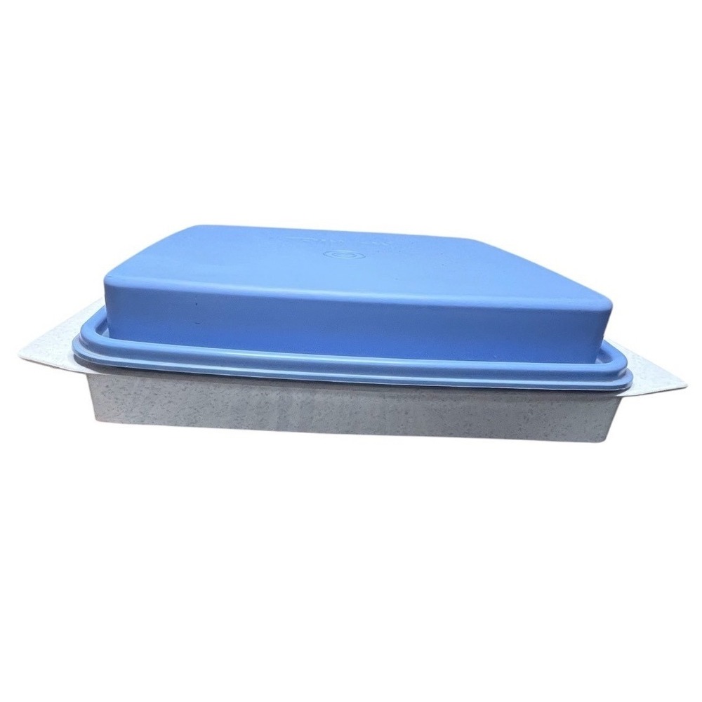 Vintage Tupperware Deviled Egg Carrier 723-1 Blue Lid Speckled Gray 16 Slot Tray